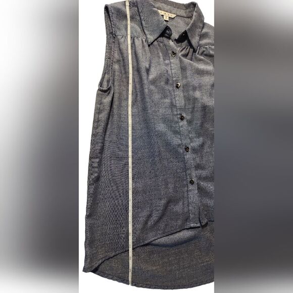 Cabi Top Tunic Blue Chambray Drape Open Back Hi Low Blouse Flowy Button‎ 387 S - Picture 8 of 13